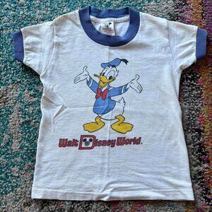 Vintage Toddler Walt Disney World Donald Duck Ringer T-Shirt – White & Blue Retr